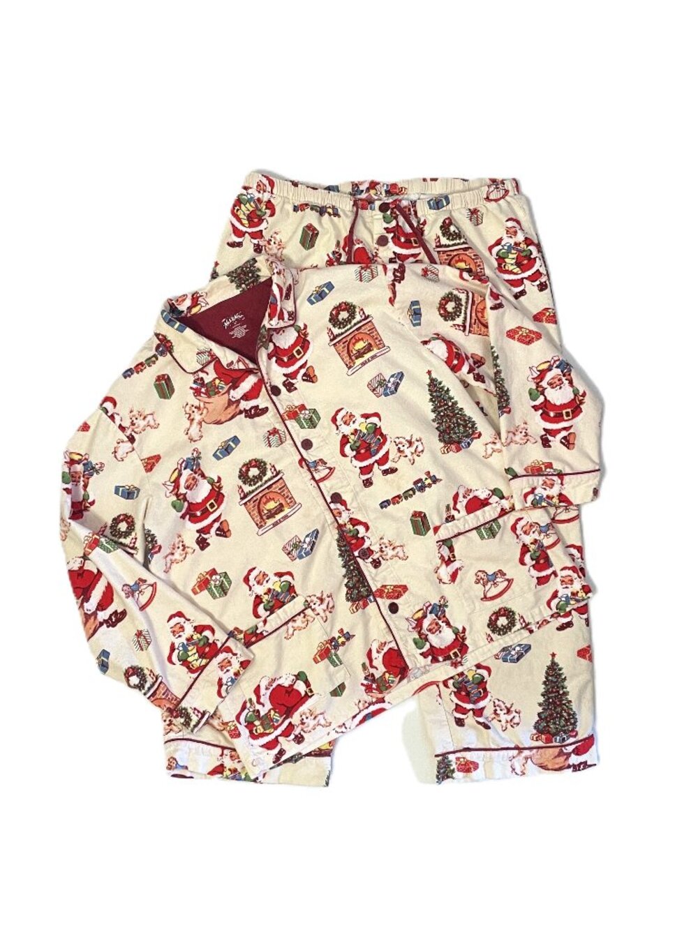 Nick & Nora Pajama Set Womens XL Retro Christmas 100% Cotton Flannel Top Pants